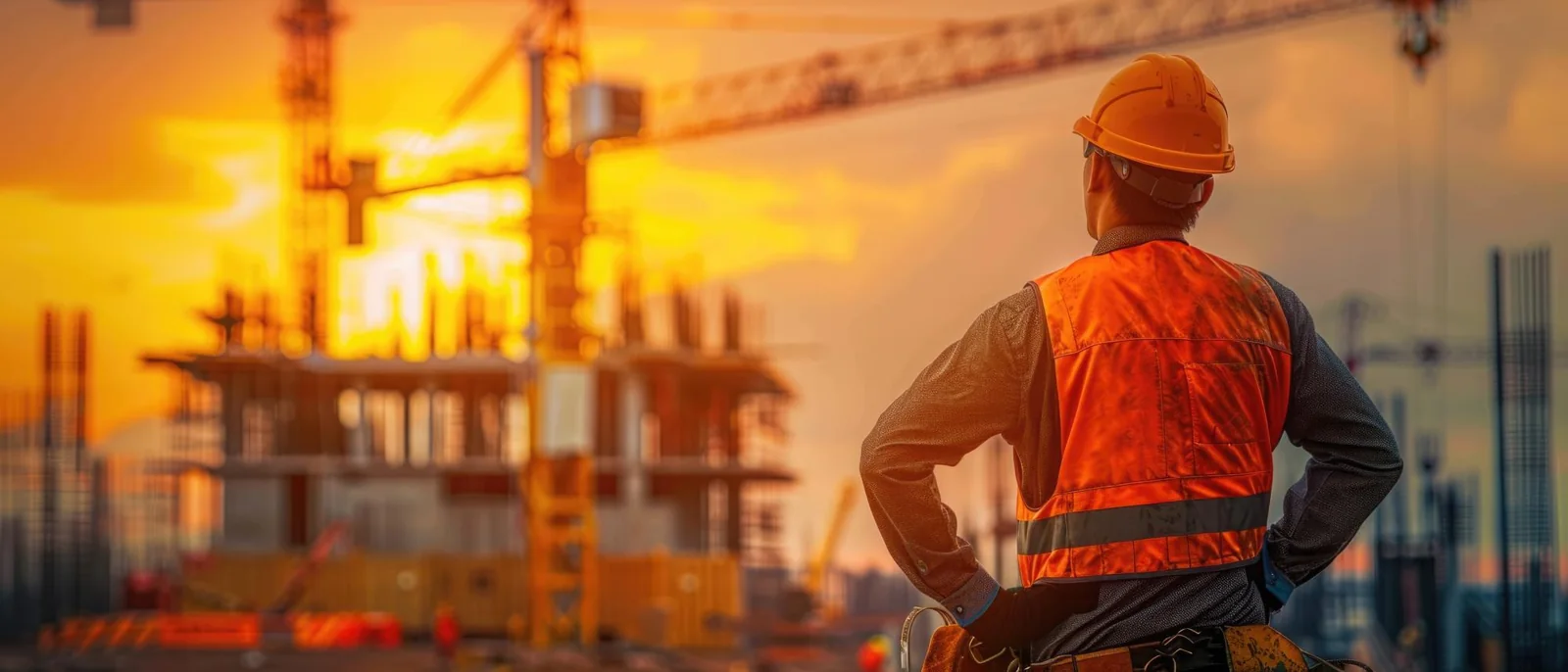 Person in safety clothing beside a construction site